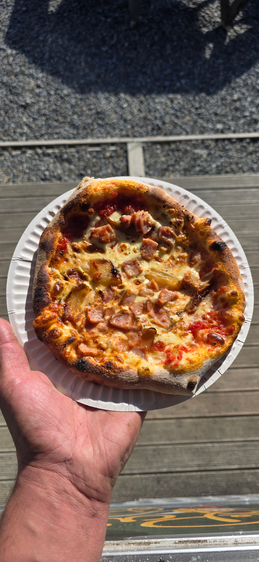 Neapolitan pizza with ham and potato